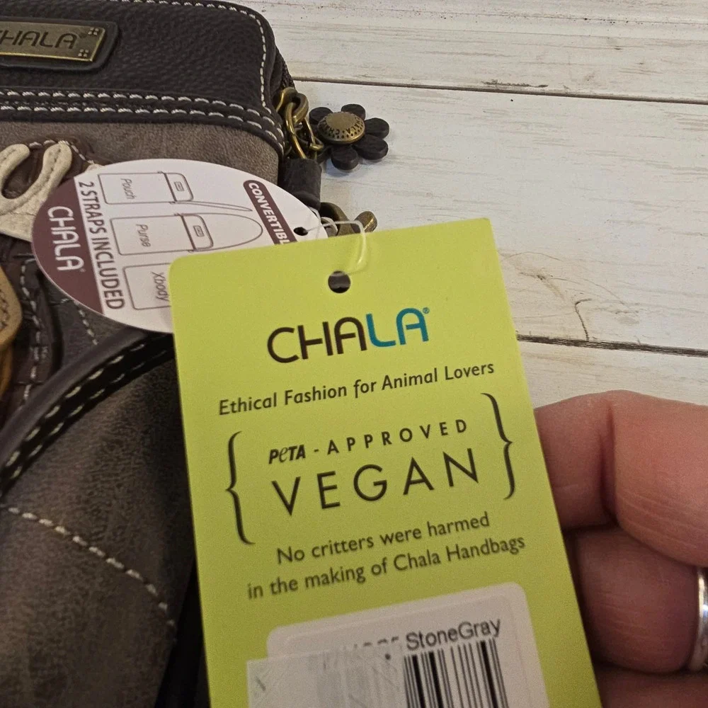 NWT Chala Moose Cell Phone Crossbody Purse Stone Gray Vegan Leather Bag